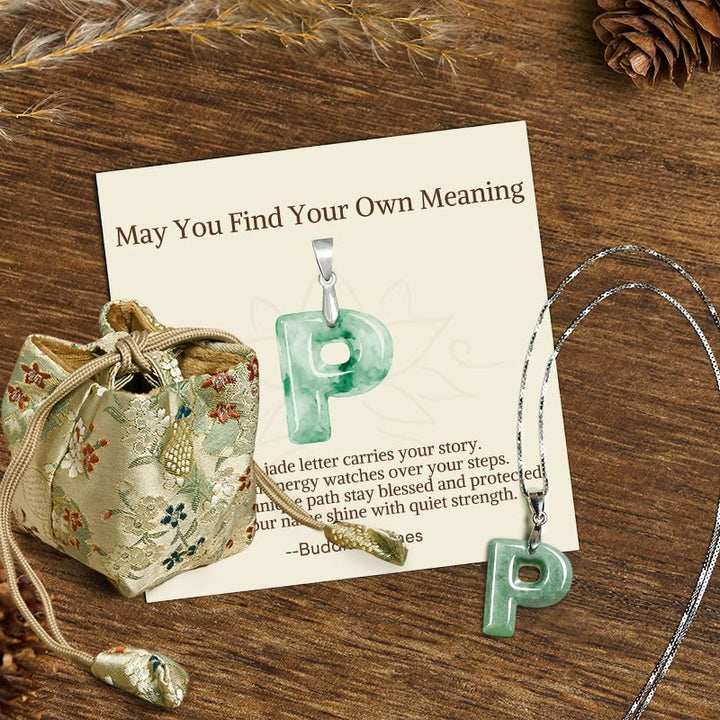 Buddha Stones "May You Find Your Own Meaning" Natural A-Z Letter Jade Titanium Steel Chain Necklace Includes Gift Message Card - image 176