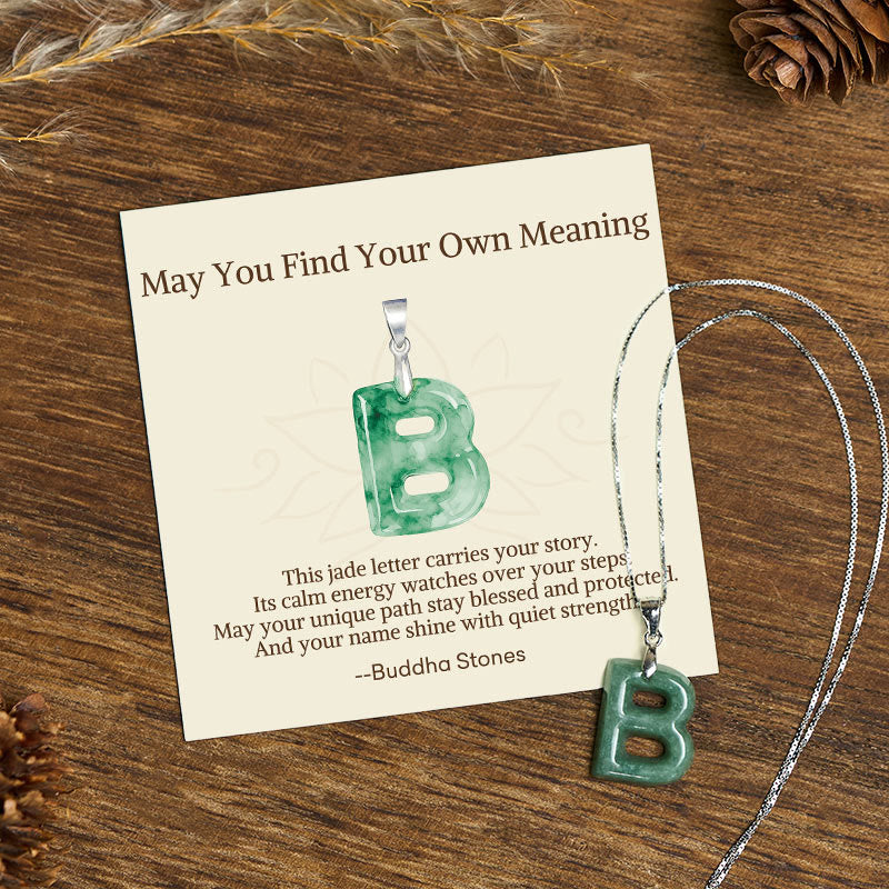 Buddha Stones "May You Find Your Own Meaning" Natural A-Z Letter Jade Titanium Steel Chain Necklace Includes Gift Message Card - image 126