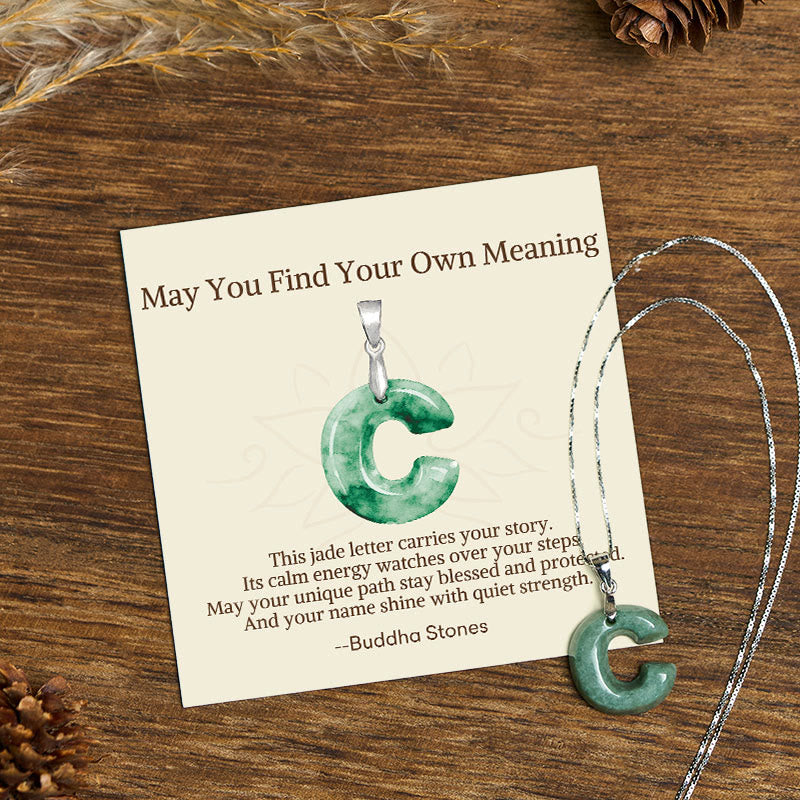 Buddha Stones "May You Find Your Own Meaning" Natural A-Z Letter Jade Titanium Steel Chain Necklace Includes Gift Message Card - image 132