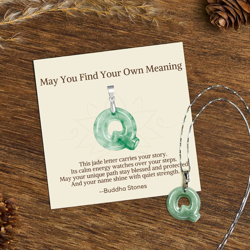 Buddha Stones "May You Find Your Own Meaning" Natural A-Z Letter Jade Titanium Steel Chain Necklace Includes Gift Message Card - image 177