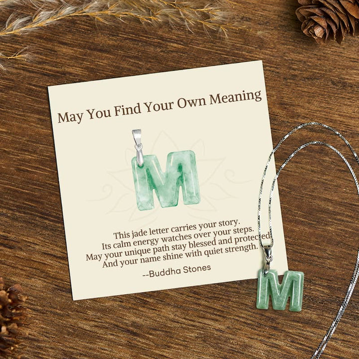 Buddha Stones "May You Find Your Own Meaning" Natural A-Z Letter Jade 925 Sterling Silver Chain Necklace Includes Gift Message Card - M - Titanium Steel Chain&Silver Chain(One Pendant) - Standard Gift Box - image 68