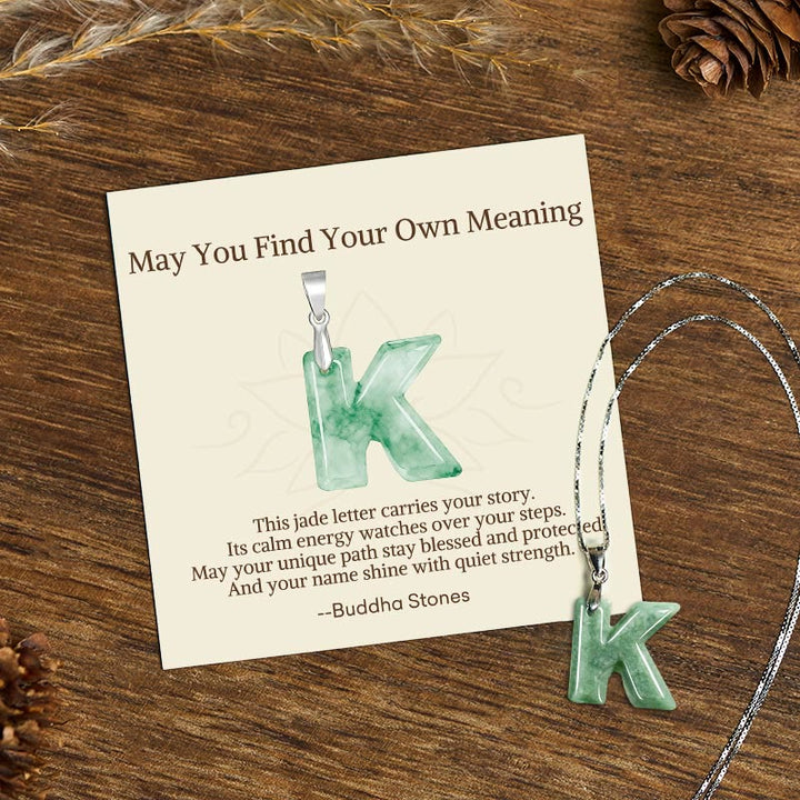Buddha Stones "May You Find Your Own Meaning" Natural A-Z Letter Jade 925 Sterling Silver Chain Necklace Includes Gift Message Card - K - Titanium Steel Chain&Silver Chain(One Pendant) - Standard Gift Box - image 60