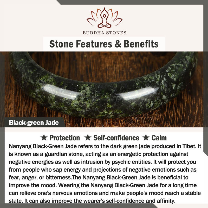 Buddha Stones Nanyang Black-Green Jade Protection Cuff Bangle Bracelet - image 4