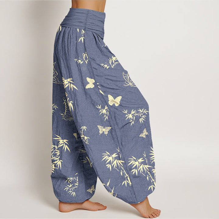 Buddha Stones Cotton Elegant Butterfly Bamboo Pattern Women's Elastic Waist Harem Pants - image 2