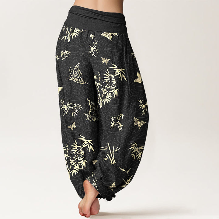 Buddha Stones Cotton Elegant Butterfly Bamboo Pattern Women's Elastic Waist Harem Pants - image 6