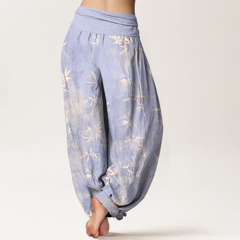 Buddha Stones Cotton Simple Bamboo Leaves Pattern Women's Elastic Waist Harem Pants - image 1
