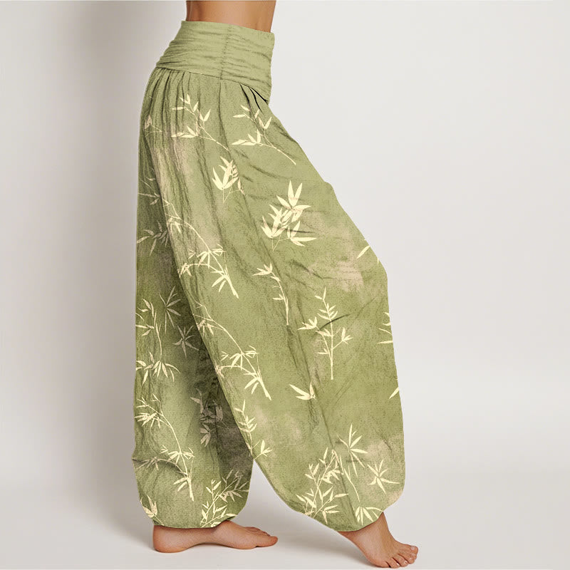 Buddha Stones Cotton Simple Bamboo Leaves Pattern Women's Elastic Waist Harem Pants - image 7
