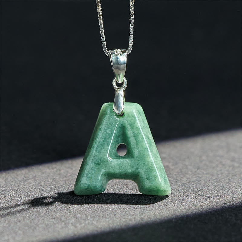 Buddha Stones Natural A-Z Letter Jade 925 Sterling Silver Silm Chain Prosperity Necklace Pendant - image 4