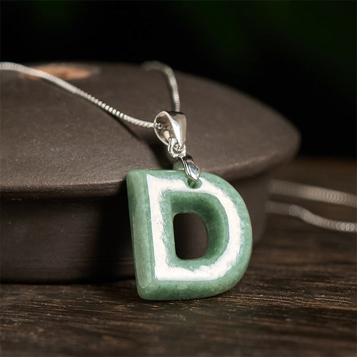 Buddha Stones Natural A-Z Letter Jade 925 Sterling Silver Silm Chain Prosperity Necklace Pendant - image 24