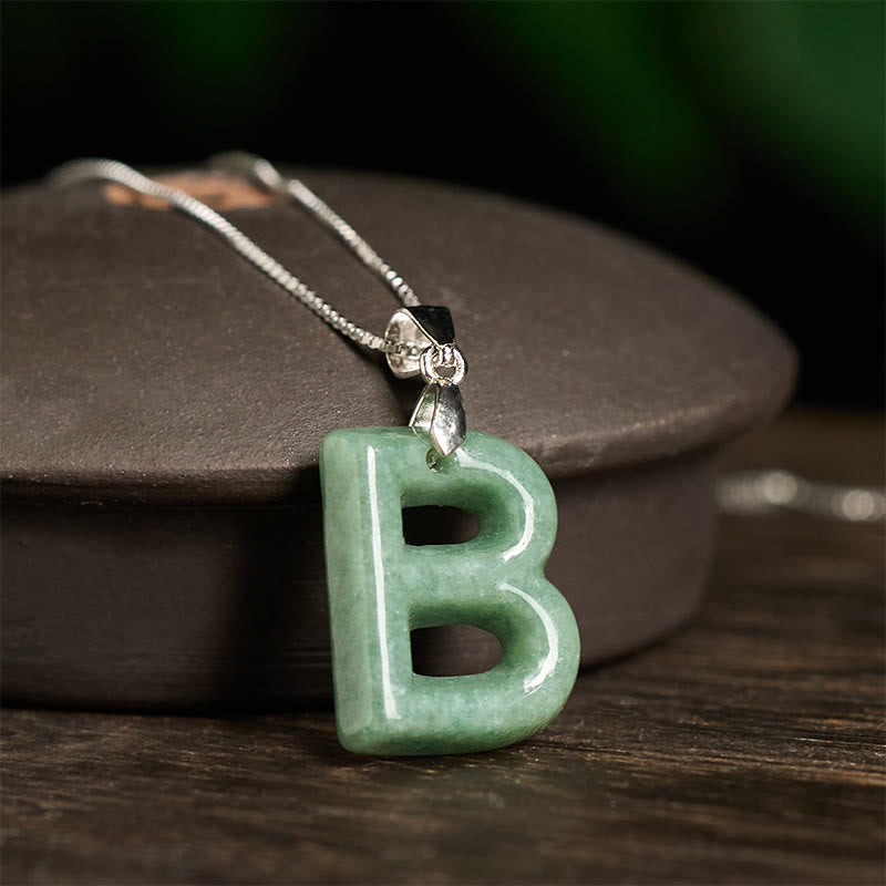 Buddha Stones Natural A-Z Letter Jade 925 Sterling Silver Silm Chain Prosperity Necklace Pendant - image 11