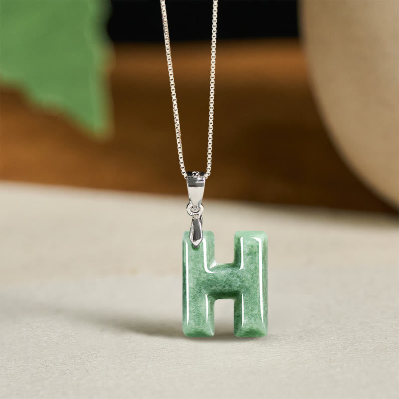Buddha Stones Natural A-Z Letter Jade 925 Sterling Silver Silm Chain Prosperity Necklace Pendant - H - image 31