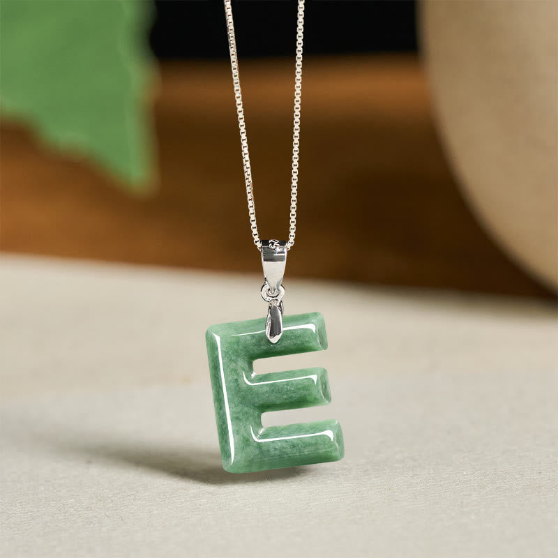 Buddha Stones Natural A-Z Letter Jade 925 Sterling Silver Silm Chain Prosperity Necklace Pendant - E - image 28