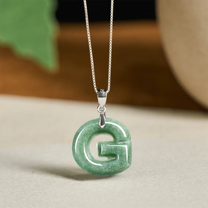Buddha Stones Natural A-Z Letter Jade 925 Sterling Silver Silm Chain Prosperity Necklace Pendant - G - image 30