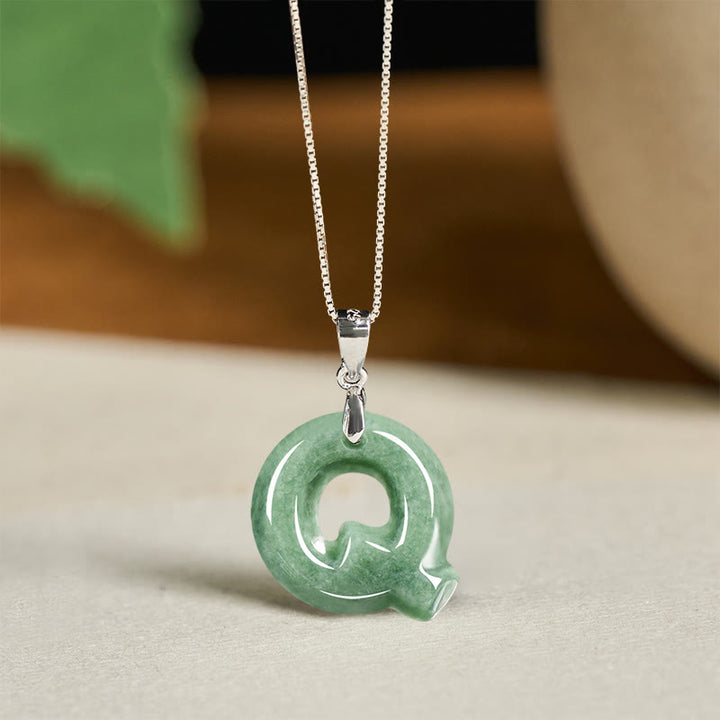 Buddha Stones Natural A-Z Letter Jade 925 Sterling Silver Silm Chain Prosperity Necklace Pendant - Q - image 40