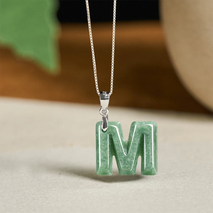 Buddha Stones Natural A-Z Letter Jade 925 Sterling Silver Silm Chain Prosperity Necklace Pendant - M - image 36