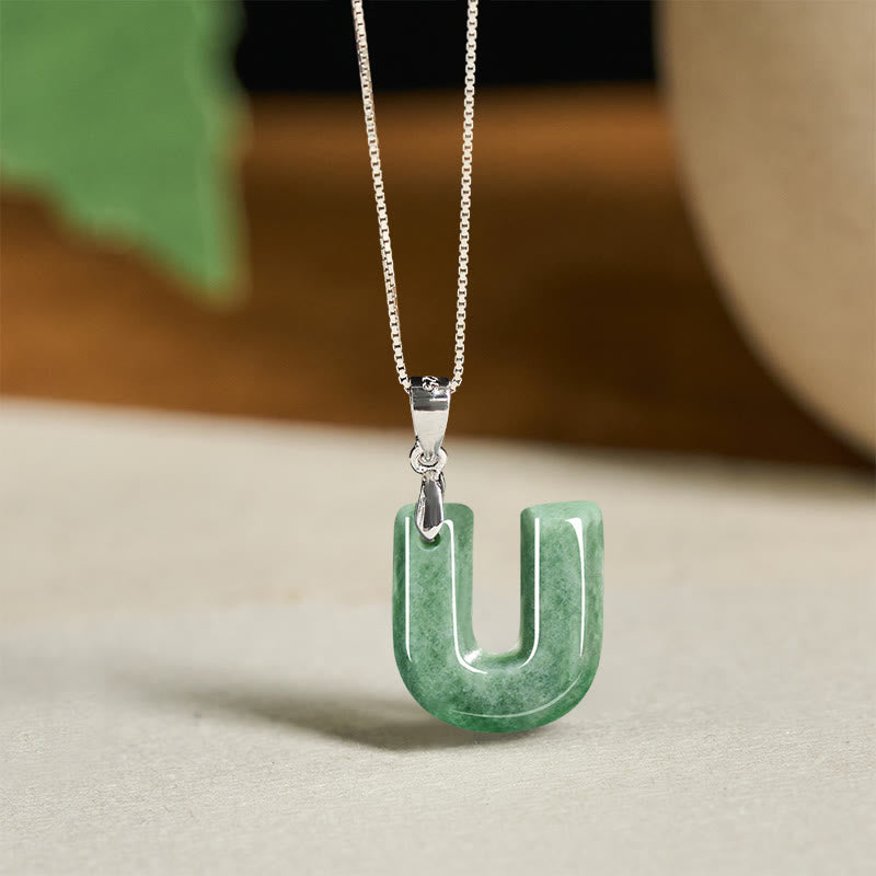 Buddha Stones Natural A-Z Letter Jade 925 Sterling Silver Silm Chain Prosperity Necklace Pendant - U - image 44