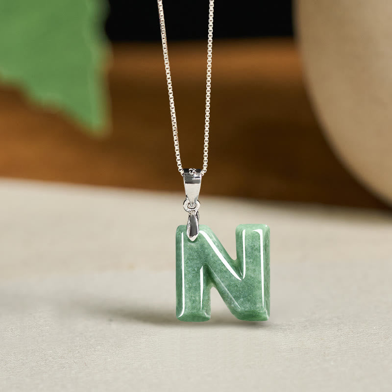 Buddha Stones Natural A-Z Letter Jade 925 Sterling Silver Silm Chain Prosperity Necklace Pendant - N - image 37
