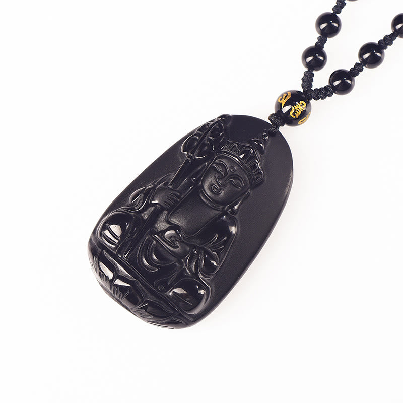 Buddha Stones Ksitigarbha Buddha Pattern Black Obsidian Fulfilment Necklace Pendant - image 4