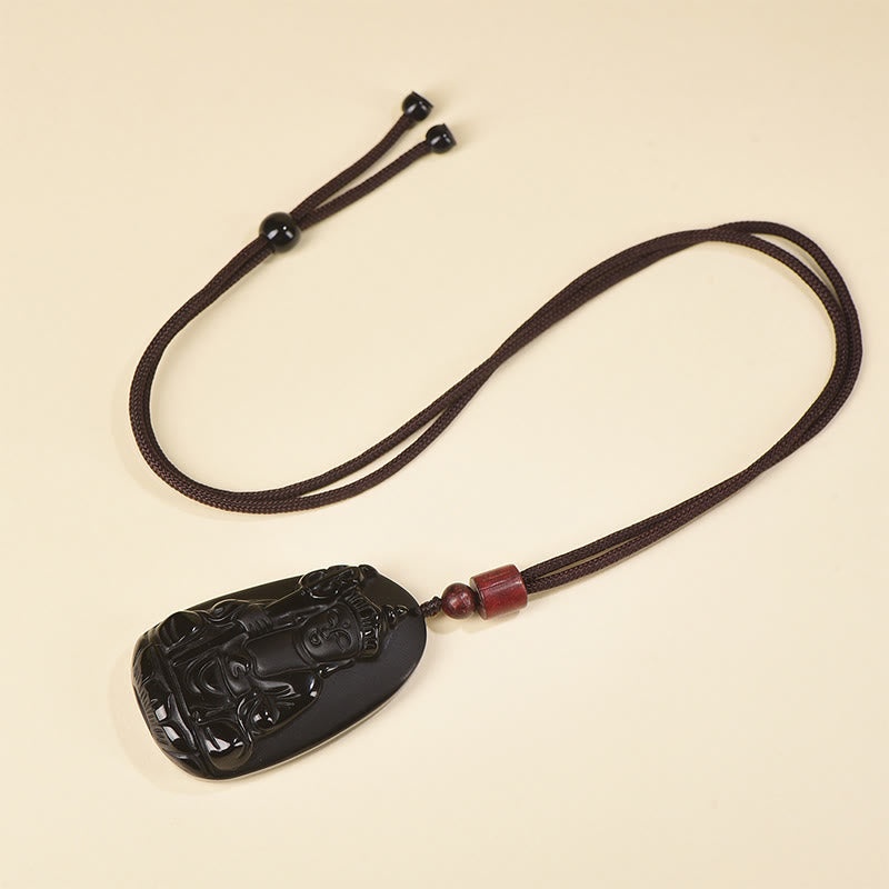 Buddha Stones Ksitigarbha Buddha Pattern Black Obsidian Fulfilment Necklace Pendant - image 8