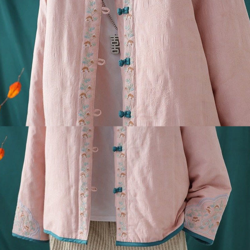 Buddha Stones Winter Frog-Button Embroidery Flowers Vines Open Front Cotton Long Sleeve Women's Thermal Jacket - image 12