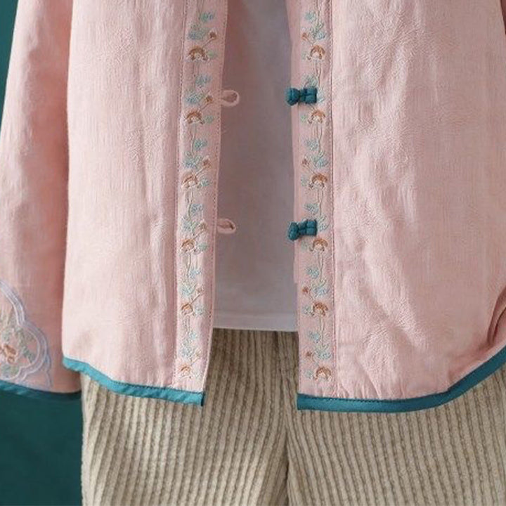 Buddha Stones Winter Frog-Button Embroidery Flowers Vines Open Front Cotton Long Sleeve Women's Thermal Jacket - image 8