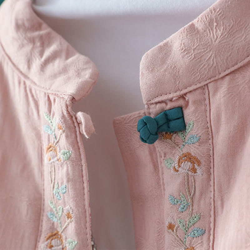 Buddha Stones Winter Frog-Button Embroidery Flowers Vines Open Front Cotton Long Sleeve Women's Thermal Jacket - image 4