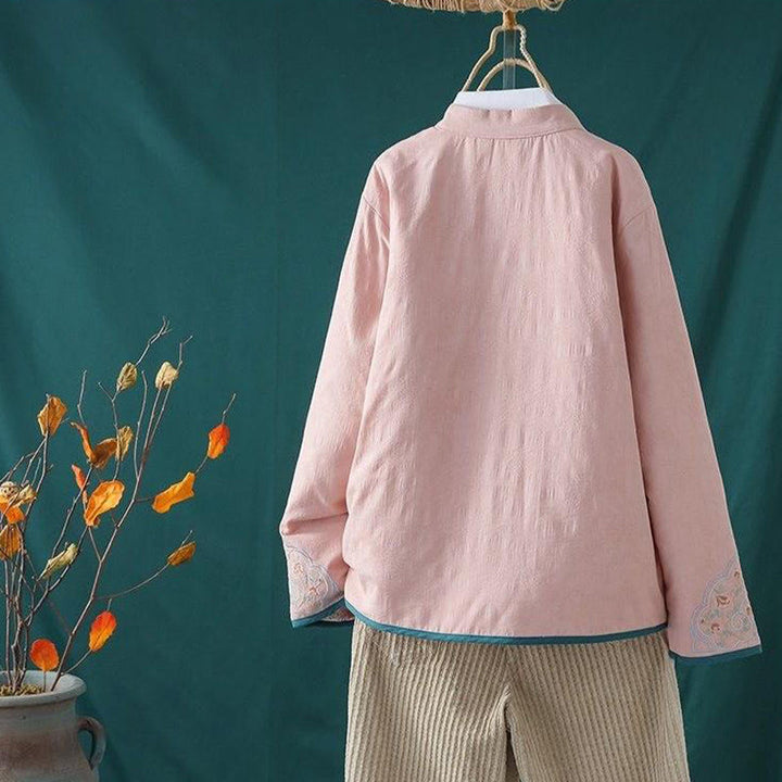 Buddha Stones Winter Frog-Button Embroidery Flowers Vines Open Front Cotton Long Sleeve Women's Thermal Jacket - image 3