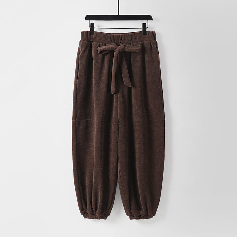 Buddha Stones Winter Solid Color Lace-up Men's Harem Cotton Corduroy Pants With Pockets - SaddleBrown - US/UK/AU54，EU64 (9XL) - image 10