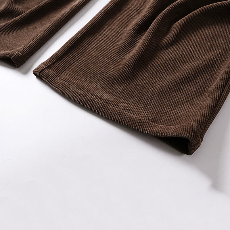 Buddha Stones Winter Button Zipper Design Elastic Waist Cotton Corduroy Men's Wide Leg Pants With Pockets - image 8