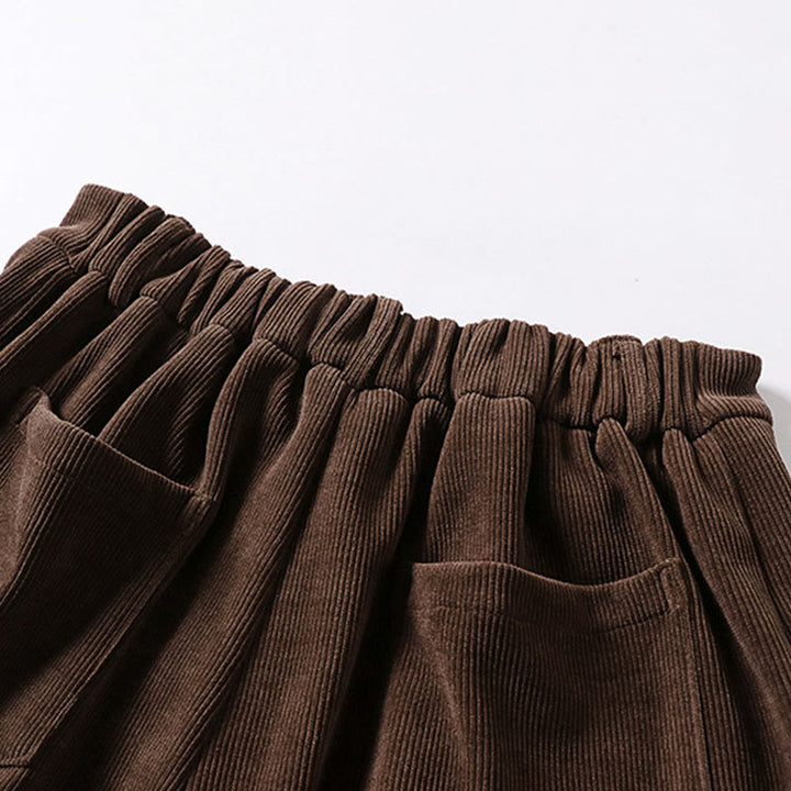 Buddha Stones Winter Button Zipper Design Elastic Waist Cotton Corduroy Men's Wide Leg Pants With Pockets - image 3