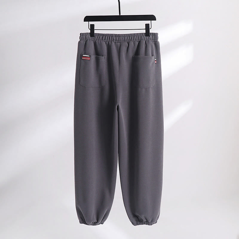 Buddha Stones Fall Winter Solid Drawstring Regular Fleece-Lined Elastic Waist Men's Cotton Harem Pants With Pockets - image 1