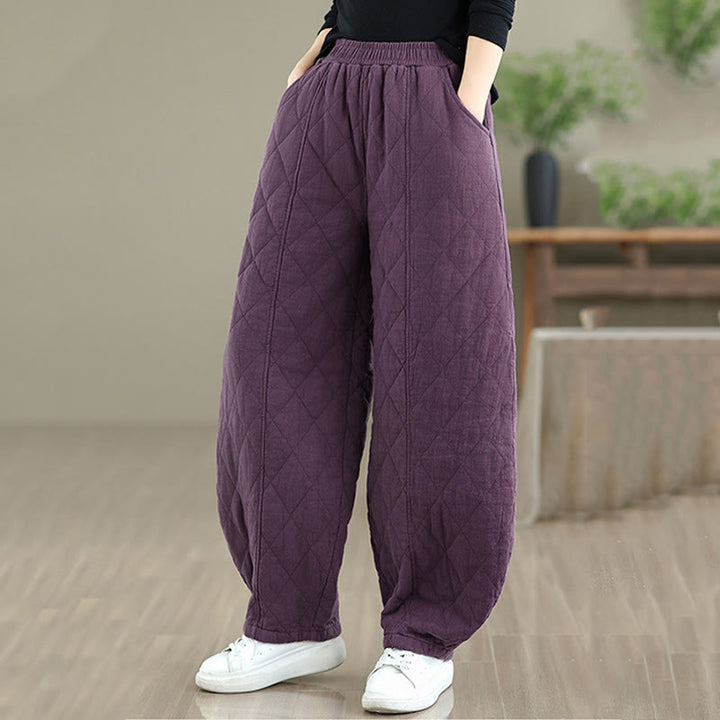 Buddha Stones Winter Diamond Pattern Cotton Women's Pants With Pockets - image 20