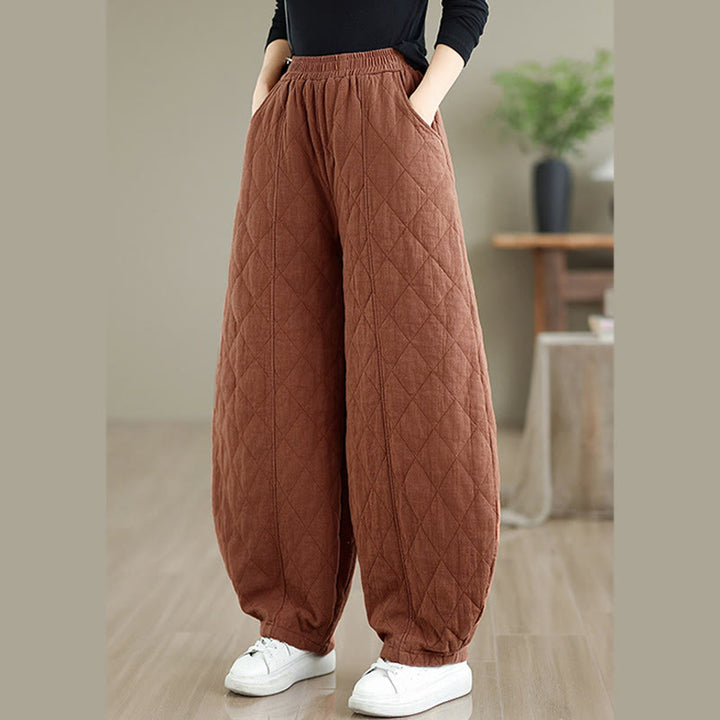 Buddha Stones Winter Diamond Pattern Cotton Women's Pants With Pockets - image 2