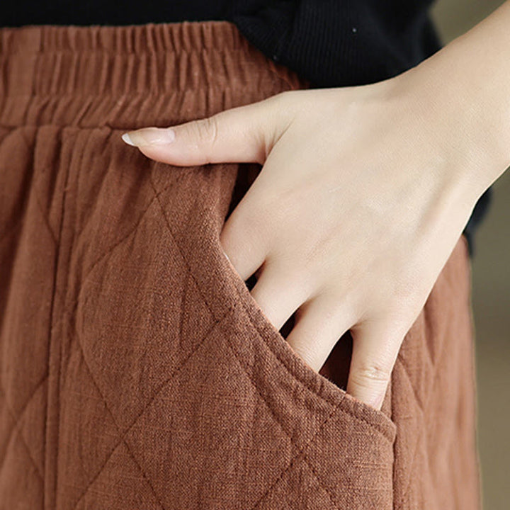 Buddha Stones Winter Diamond Pattern Cotton Women's Pants With Pockets - image 4