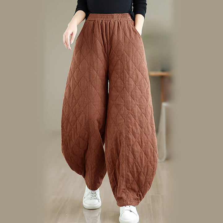 Buddha Stones Winter Diamond Pattern Cotton Women's Pants With Pockets - Chocolate - US8-10，UK/AU12-14，EU40-42 (2XL) - image 0