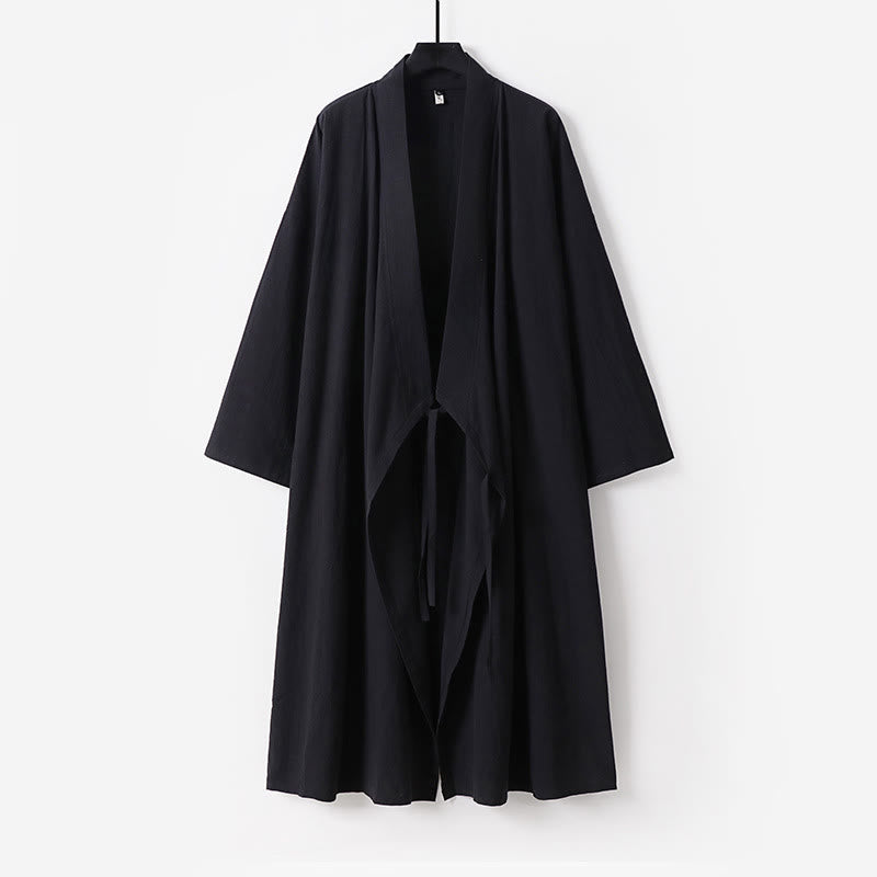Buddha Stones 2Pcs Wudang Fall Solid Long Sleeve Men's Taoist Long Robe Sleeveless Vest Lace-up Kimono Ceremony Suit - image 11