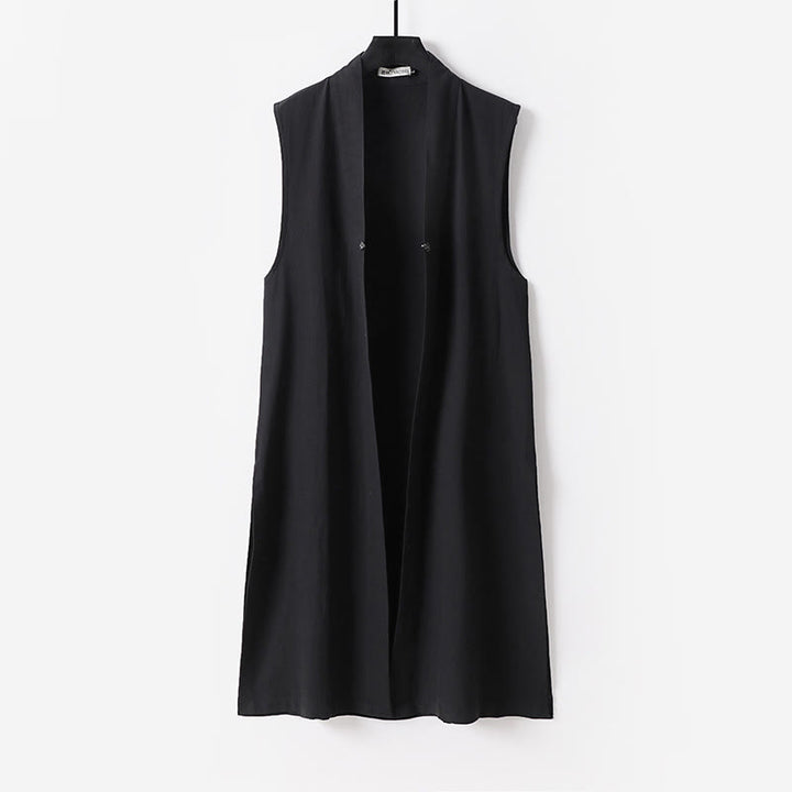 Buddha Stones 2Pcs Wudang Fall Solid Long Sleeve Men's Taoist Long Robe Sleeveless Vest Lace-up Kimono Ceremony Suit - image 10