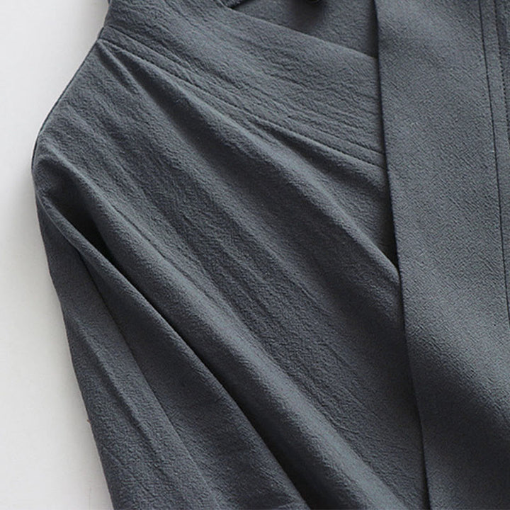 Buddha Stones 2Pcs Wudang Fall Solid Long Sleeve Men's Taoist Long Robe Sleeveless Vest Lace-up Kimono Ceremony Suit - image 6