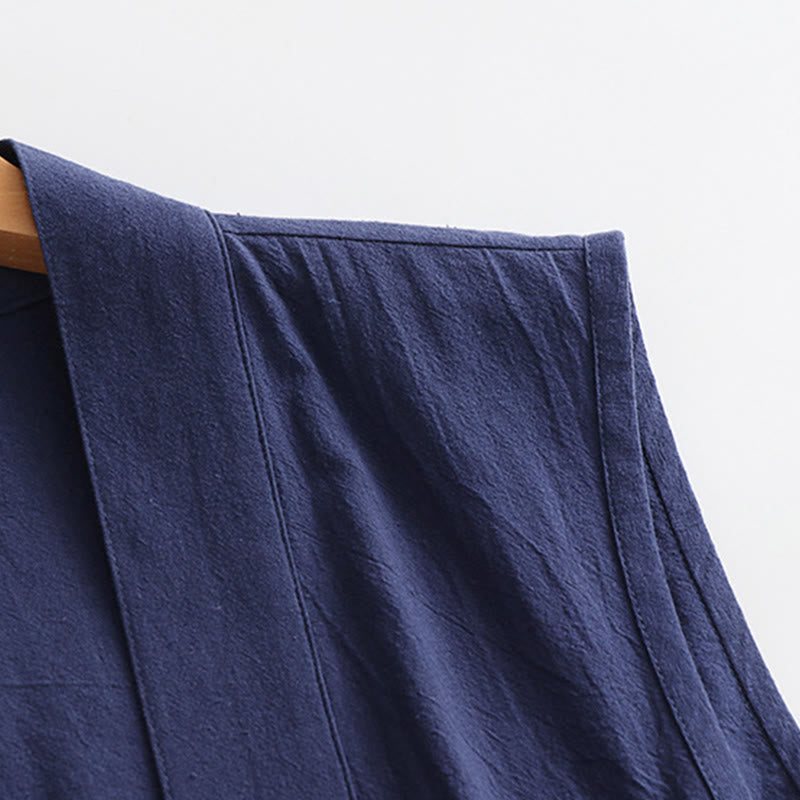 Buddha Stones 2Pcs Wudang Fall Solid Long Sleeve Men's Taoist Long Robe Sleeveless Vest Lace-up Kimono Ceremony Suit - image 20