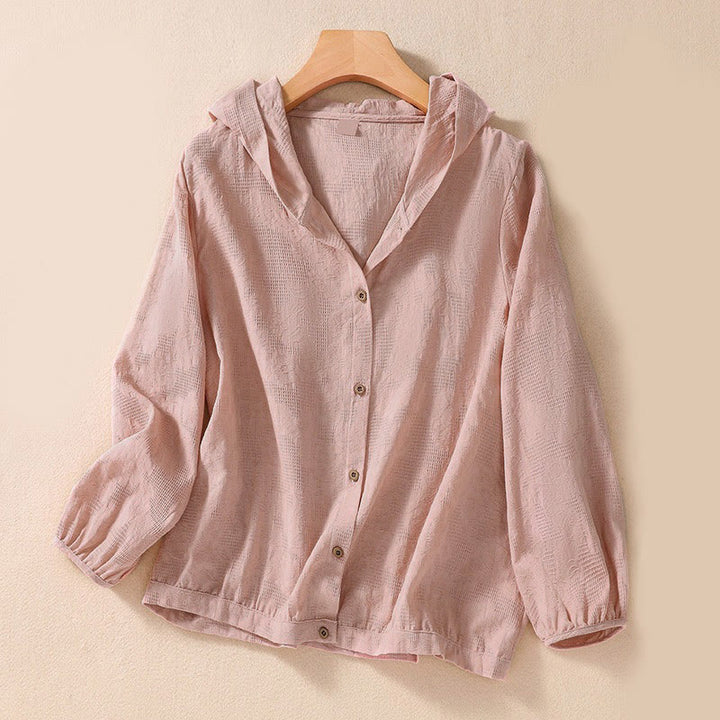Buddha Stones Fall Jacquard Buttons Down Design Long Sleeve Women's Hoodie - Pink - US8-10，UK/AU12-14，EU40-42 (2XL) - image 8