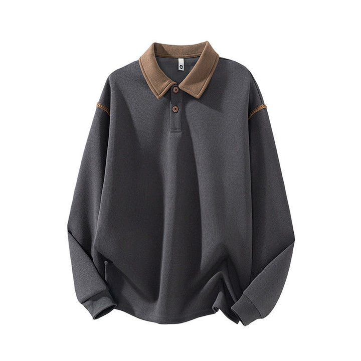 Buddha Stones Fall Polo Collar Button Men's Sweatshirt Cotton Pullover - DarkGray - US/UK/AU44，EU54 (4XL) - image 3