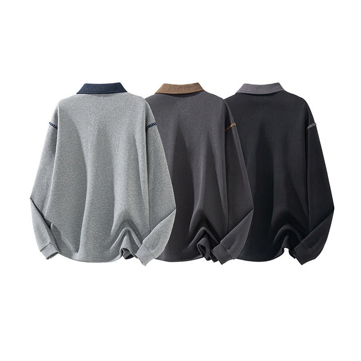 Buddha Stones Fall Polo Collar Button Men's Sweatshirt Cotton Pullover - image 13