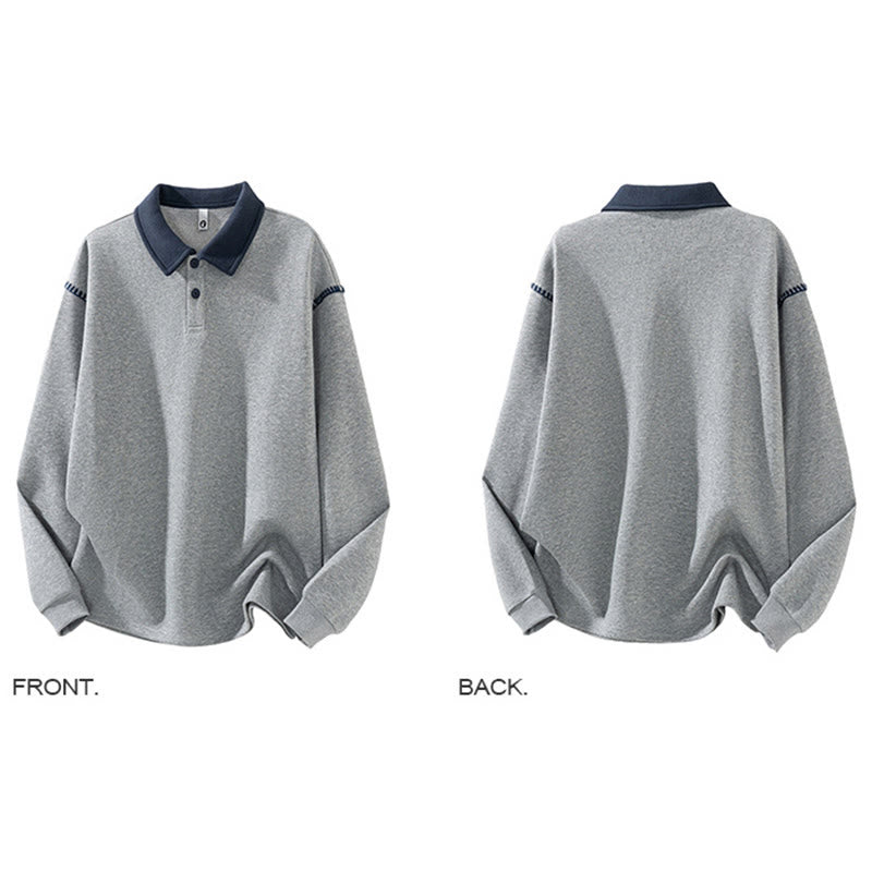 Buddha Stones Fall Polo Collar Button Men's Sweatshirt Cotton Pullover - image 2