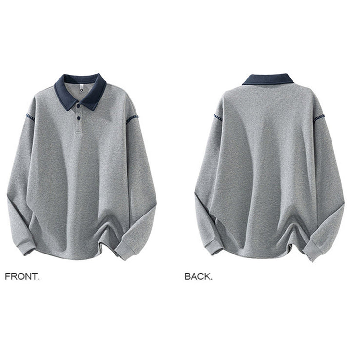 Buddha Stones Fall Polo Collar Button Men's Sweatshirt Cotton Pullover - image 2