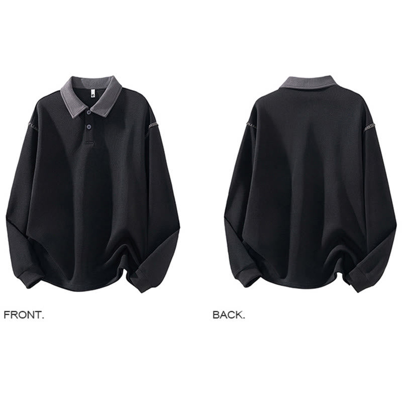 Buddha Stones Fall Polo Collar Button Men's Sweatshirt Cotton Pullover - image 6