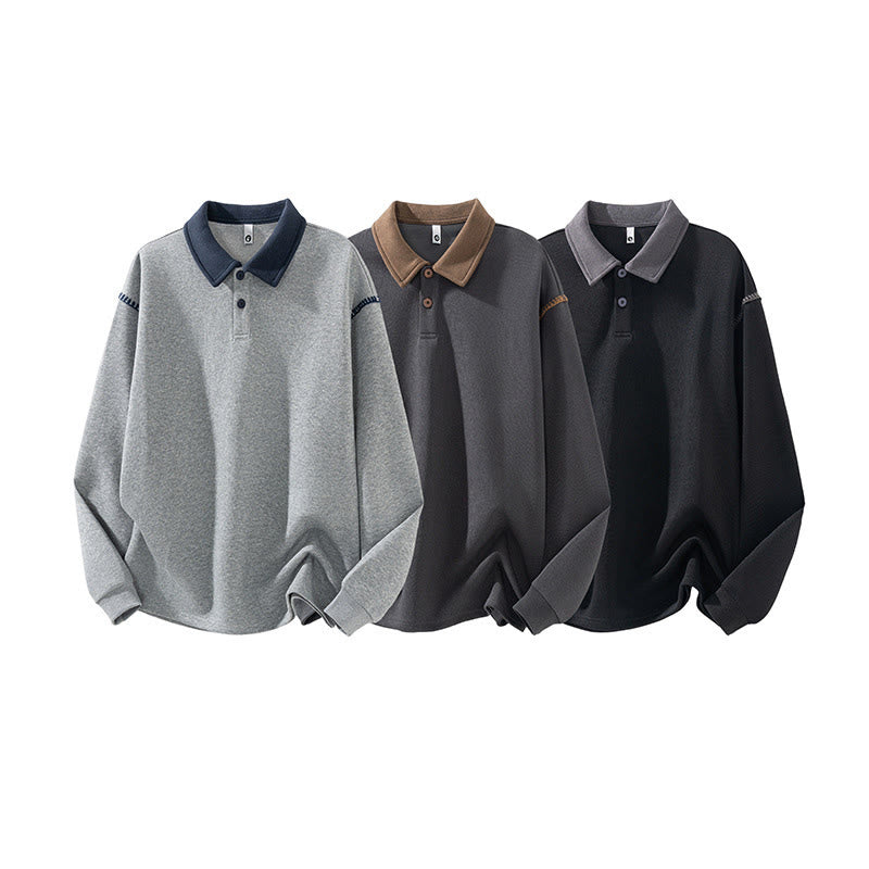 Buddha Stones Fall Polo Collar Button Men's Sweatshirt Cotton Pullover - image 0