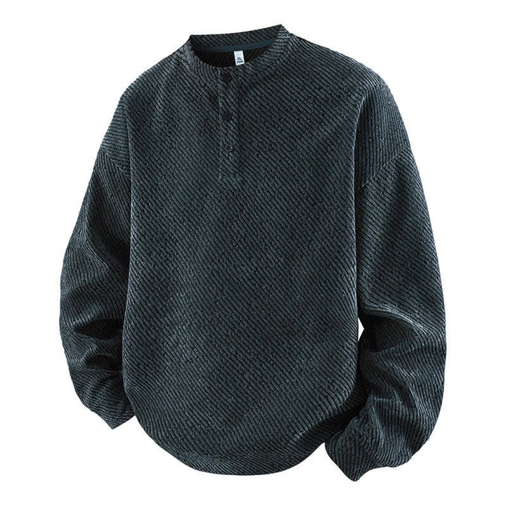 Buddha Stones Fall Crew Neck Stripes Button Men's Sweatshirt Pullover - DarkGray - US/UK/AU42，EU52 (3XL) - image 0