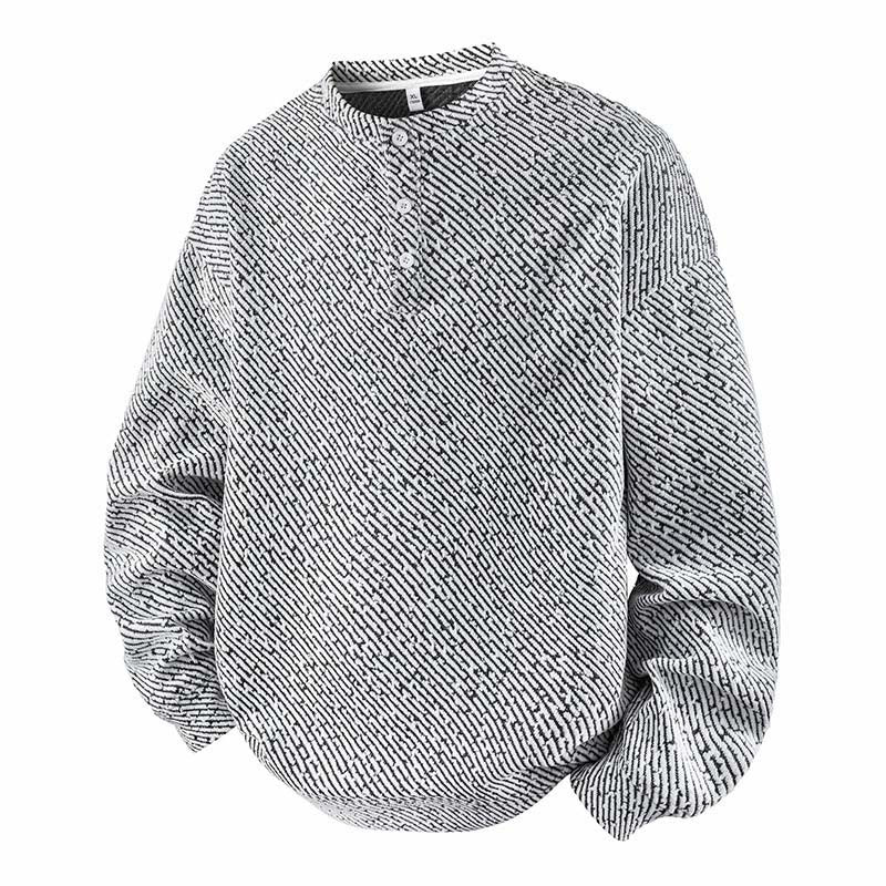 Buddha Stones Fall Crew Neck Stripes Button Men's Sweatshirt Pullover - White - US/UK/AU42，EU52 (3XL) - image 10