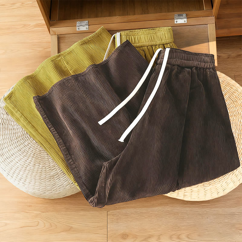 Buddha Stones Plain Elastic Waist Women's Cropped 7-8 Length Wide Leg Corduroy Pants - image 18