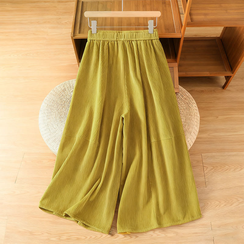 Buddha Stones Plain Elastic Waist Women's Cropped 7-8 Length Wide Leg Corduroy Pants - image 2